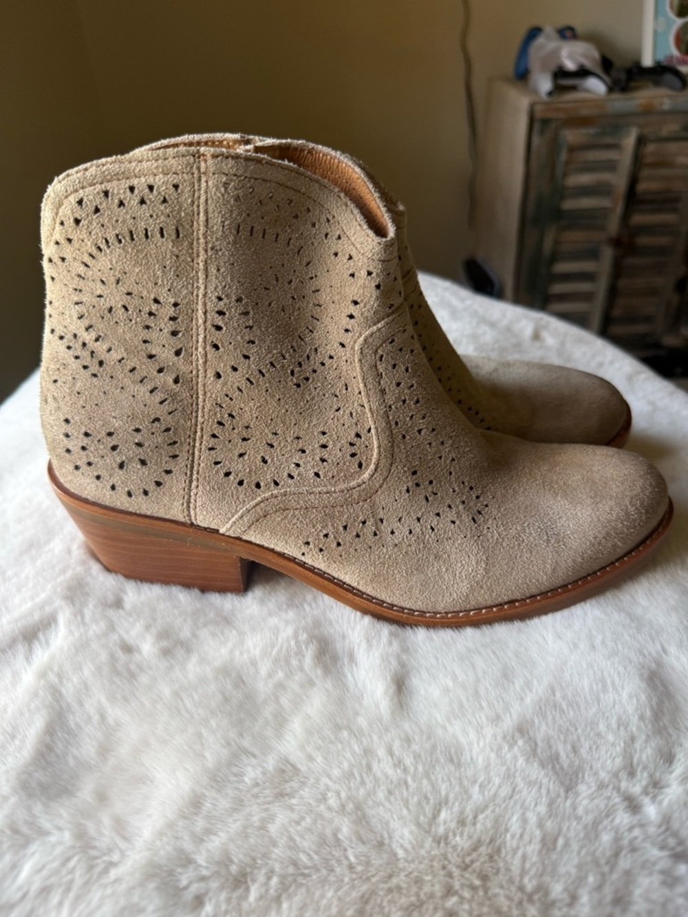Sofft Taupe Suede Perforated Ankle Booties